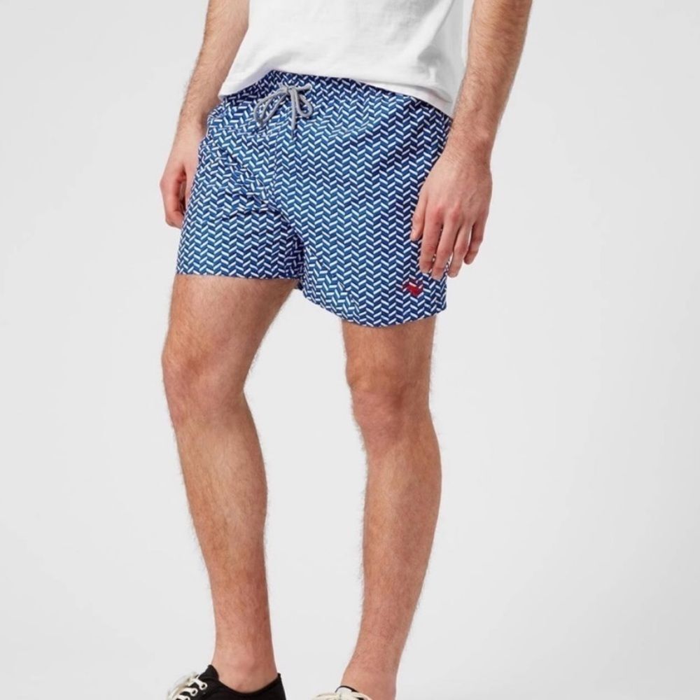 Ted Baker Caven Blue Geo Print Swim Trunks Shorts Sz 4 US L Preppy Summer